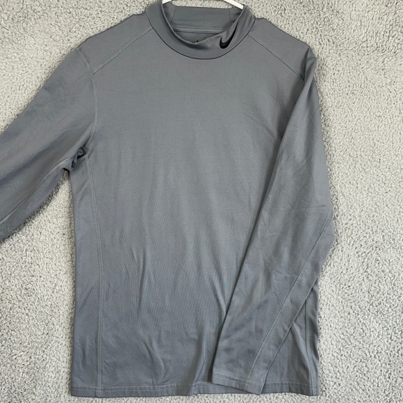 Nike Dri Fit Shirt Athletic Mens Medium Gray Fitted Long Sleeve Swoosh Running